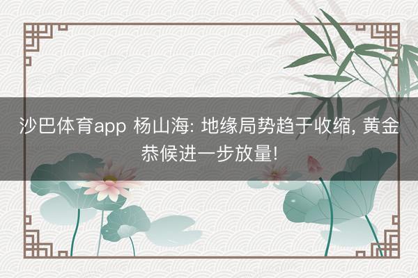 沙巴体育app 杨山海: 地缘局势趋于收缩， 黄金恭候进一步放量!