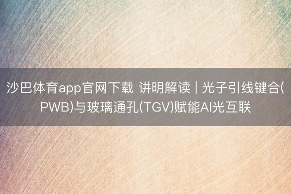 沙巴体育app官网下载 讲明解读 | 光子引线键合(PWB)与玻璃通孔(TGV)赋能AI光互联