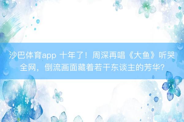 沙巴体育app 十年了!周深再唱《大鱼》听哭全网,倒流画面藏着若干东谈主的芳华?